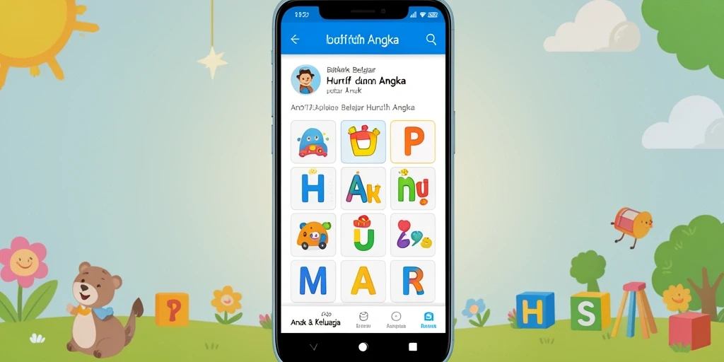 Tampilan antarmuka aplikasi belajar huruf dan angka yang menarik.