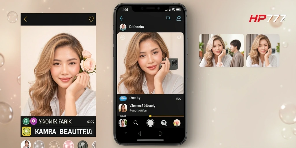 Antarmuka aplikasi HP777 dengan berbagai fitur Kamera Beautify.
