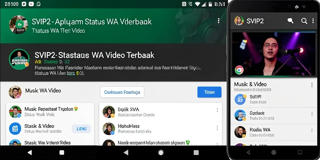 Antarmuka aplikasi SVIP2 dengan fitur Status WA Video yang menarik.